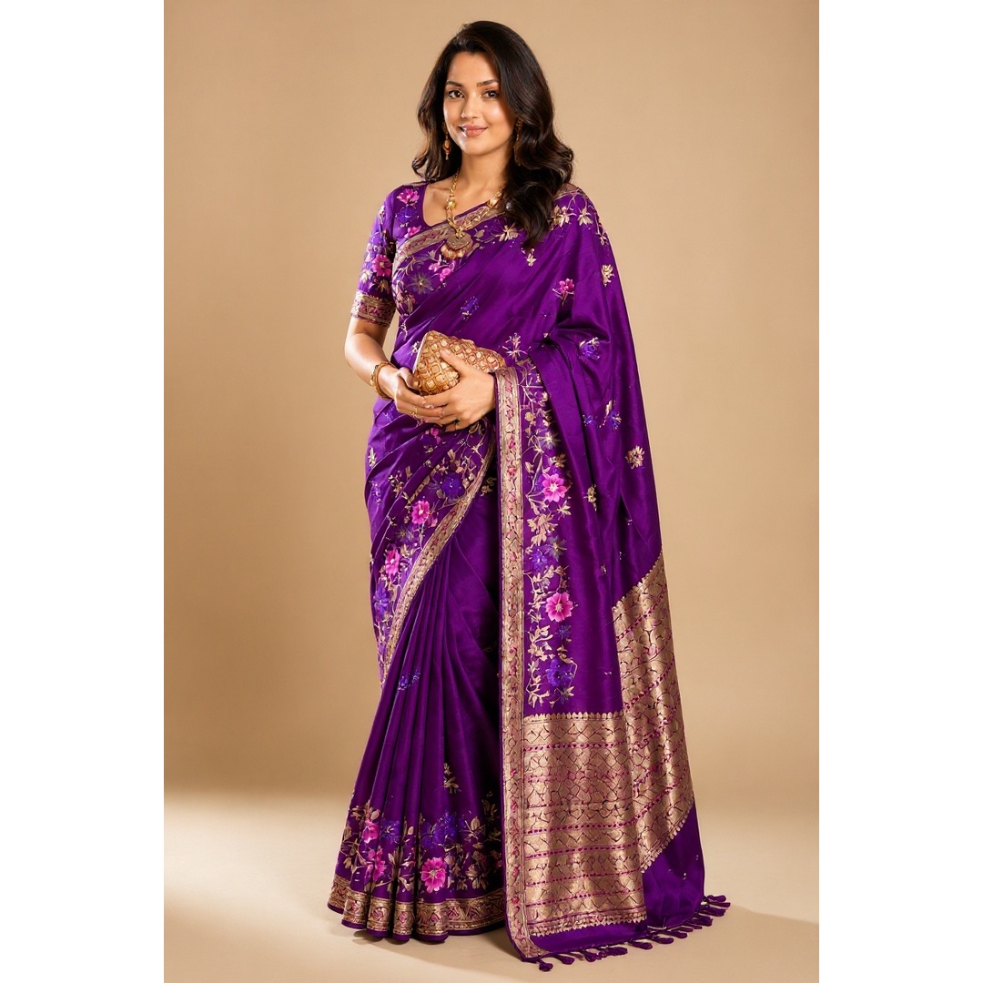 Premium Soft Silk purpel color Saree – Elegant & Stylish Look -7091