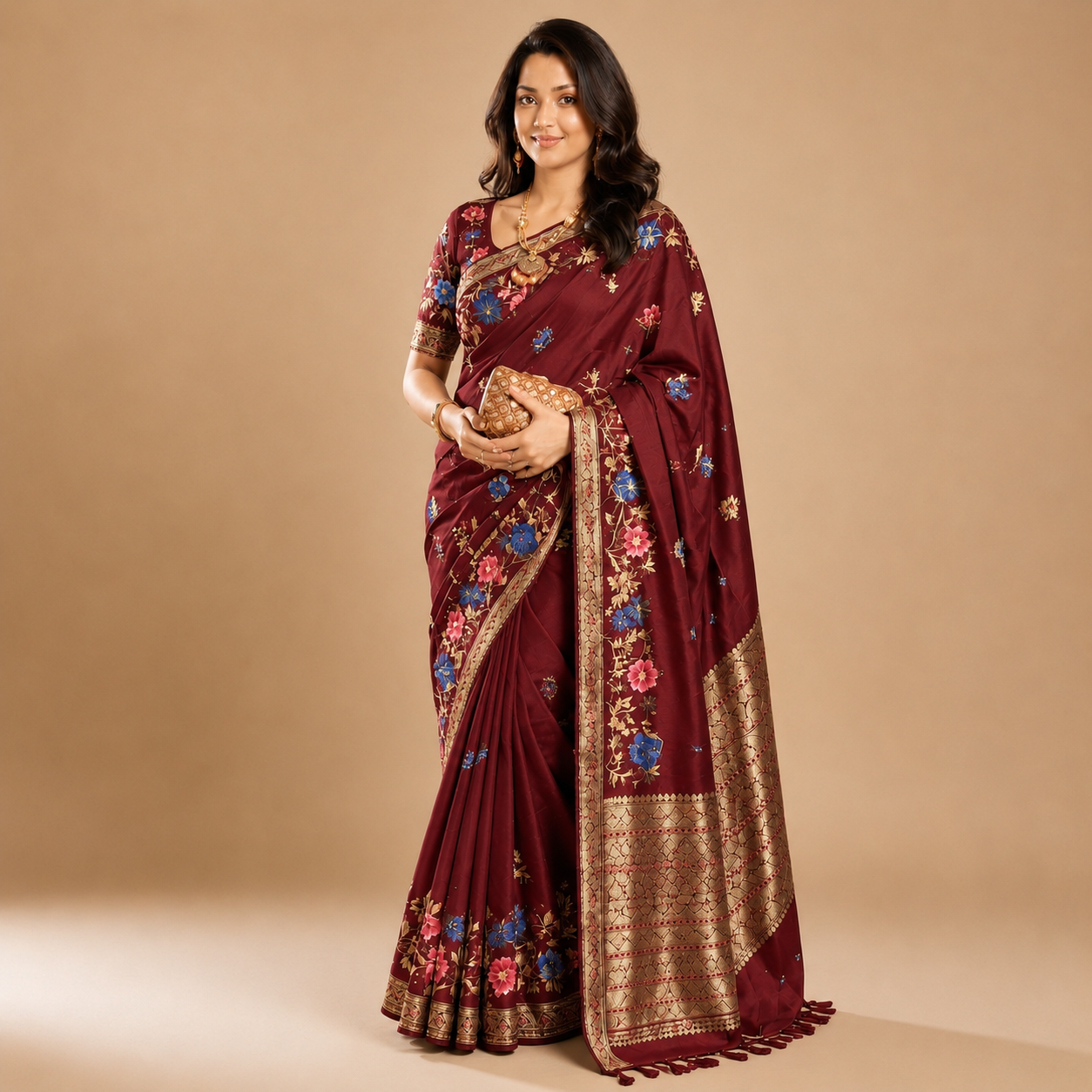 Premium Soft Silk Marron color Saree – Elegant & Stylish Look- 7092
