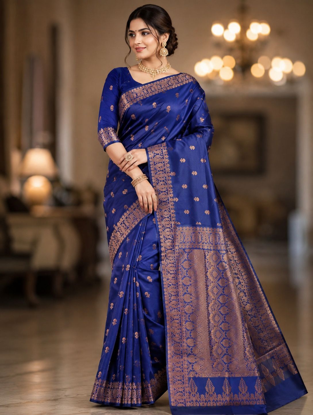 Premium Pure Blue Katan Silk Saree (Zari Weaving) – 7064