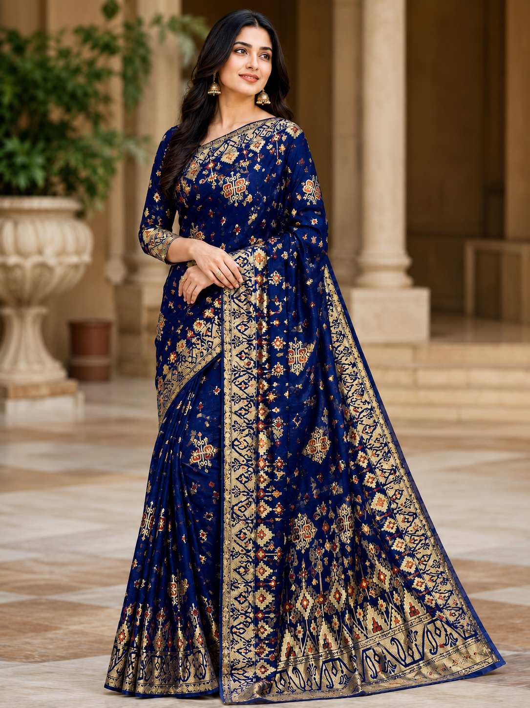 blue cotton Jamdani Saree- 6051