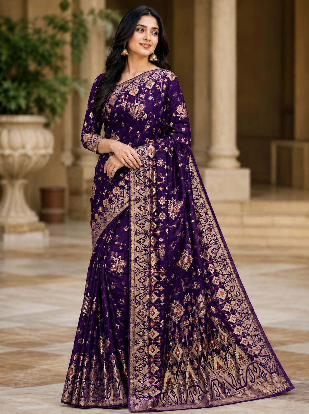 Purple Cotton Jamdani Saree – 6052