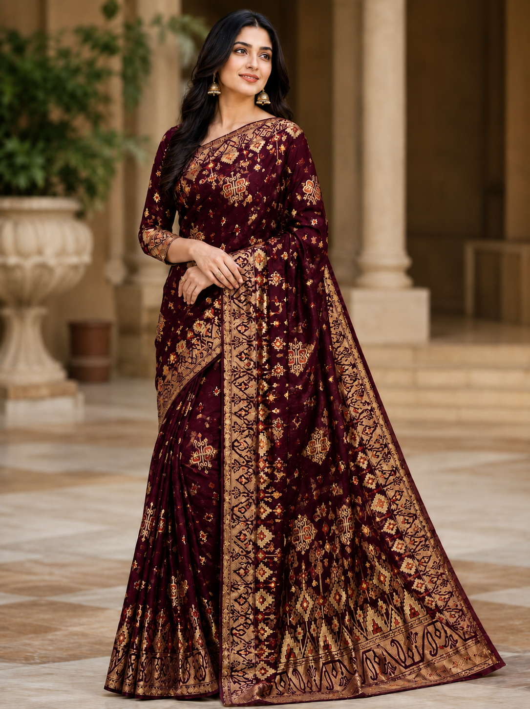 Maroon Cotton Jamdani Saree -6053