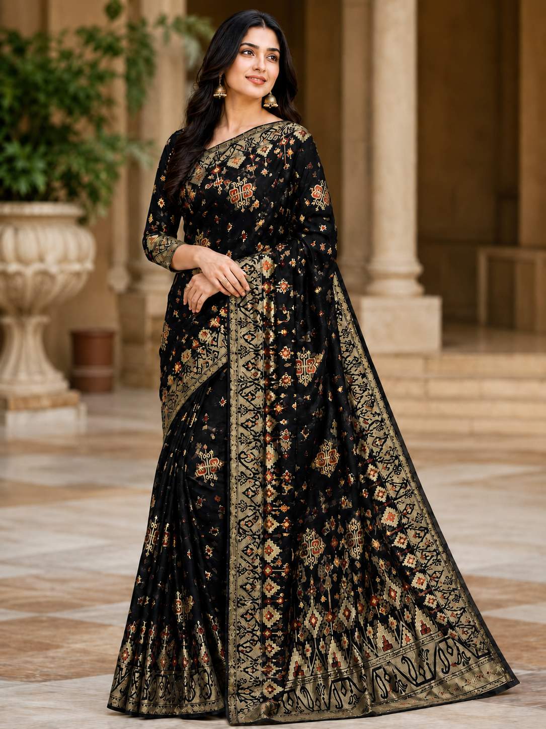 Black Cotton Silk Jamdani Saree – 6055