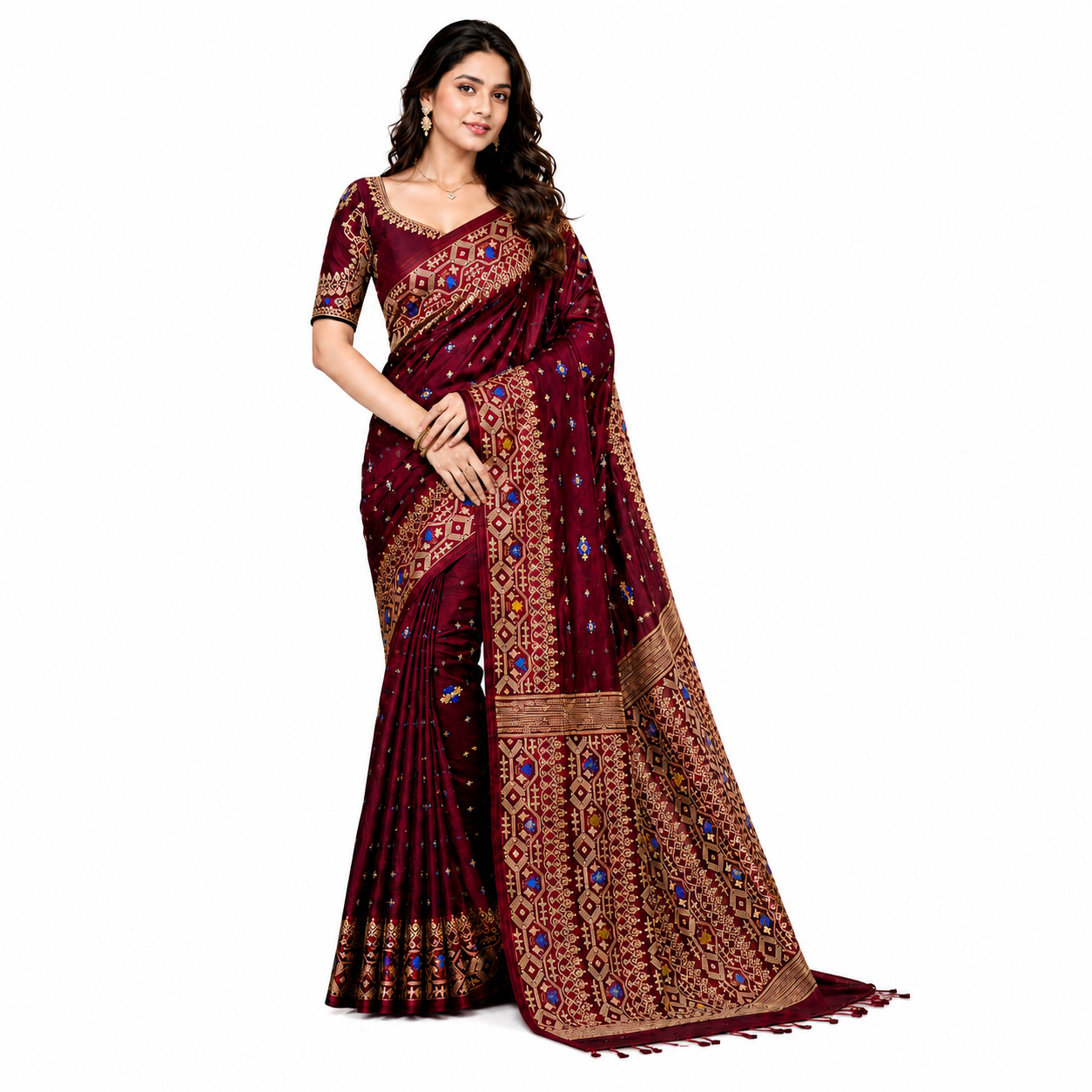 Luxury Maroon Zari Woven Saree -8001
