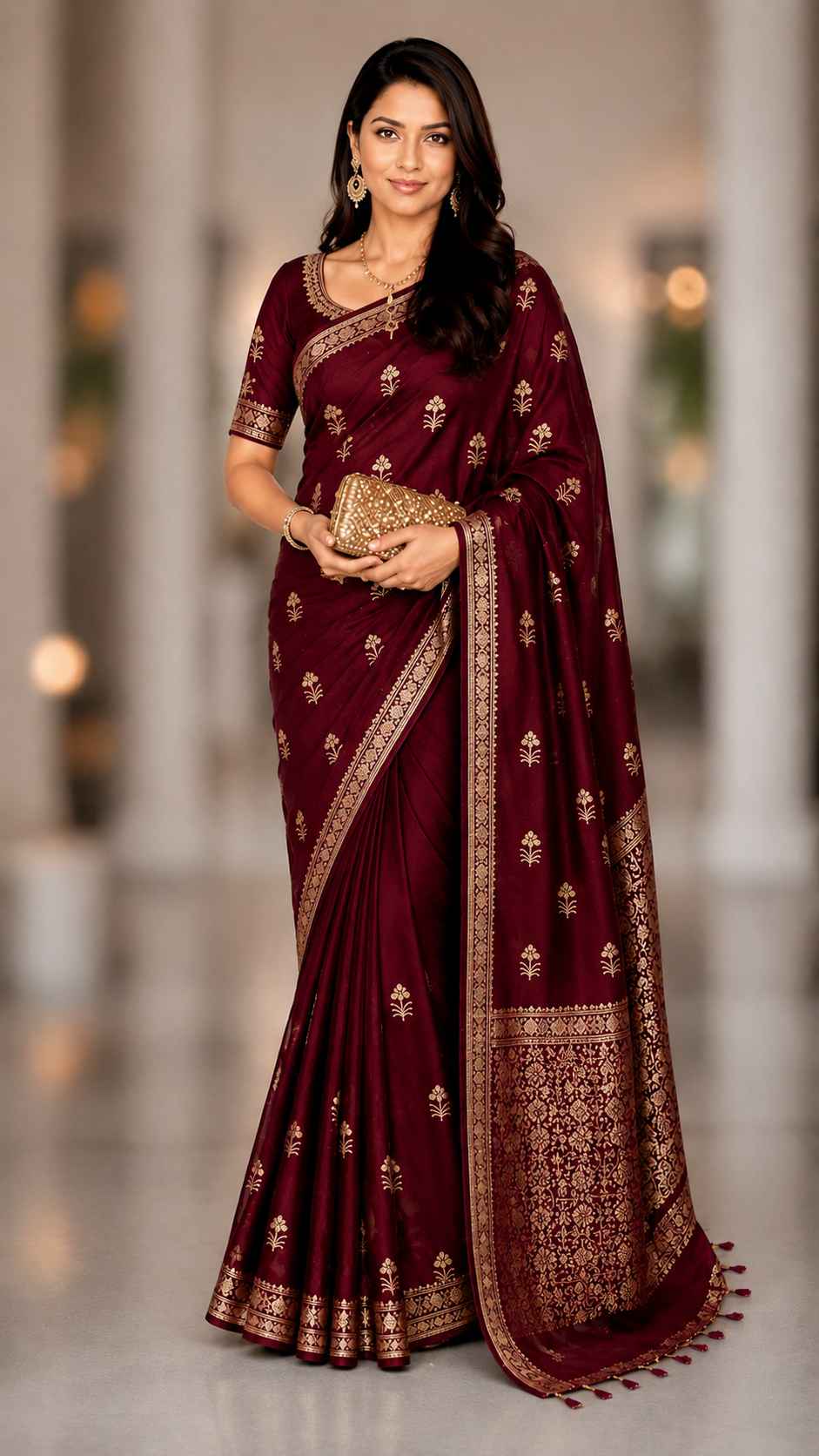 Premium Soft Silk Maroon Saree – Elegant & Stylish Look | Code: 7098