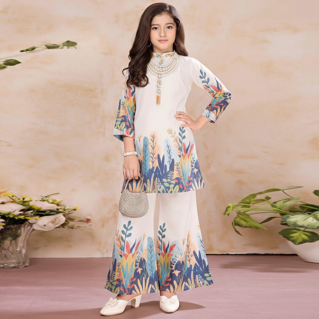Premium Lavender Floral Co-Ord Set for Girls | Kurti & Palazzo | 1976